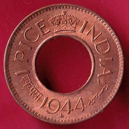 British india king george vi 1944 LAHORE MINT one pice copper coin :- S2491