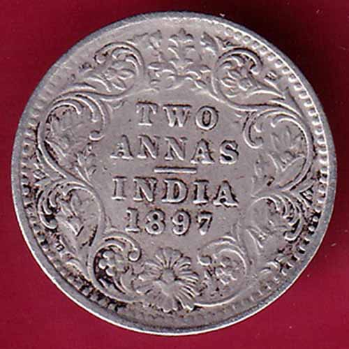 British India 1897 Victoria Empress Two Annas Silver Coin - S1691