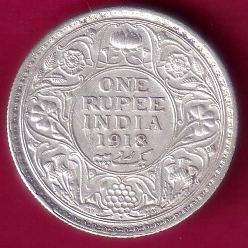 British India 1918 Bombay Mint George v One Rupee silver coin –@HUB3456