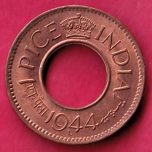 British india king george vi 1944 LAHORE MINT one pice copper coin–@HUB1515