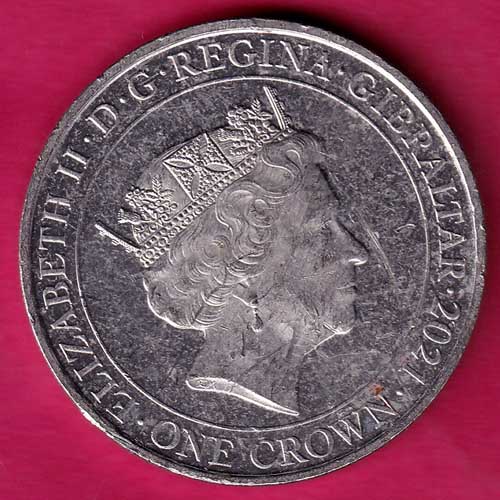 Gibraltar ELIZABETH II · D · G · REGINA · GIBRALTAR · 2021 ONE CROWN–@HUB1916