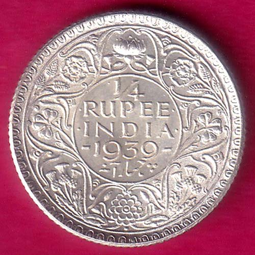 BRITISH INDIA 1939 BOMBAY MINT GEORGE VI 1/4  RUPEE BEAUTIFUL SILVER COIN :- OO825