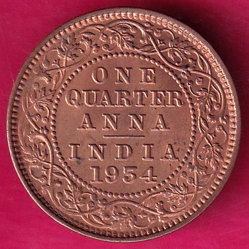 BRITISH INDIA 1934 GEORGE V ONE QUARTER ANNA RARE COIN:- OO375