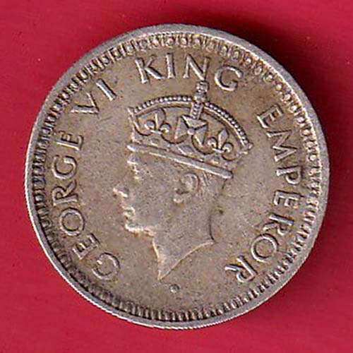 British India 1943 BOMBAY MINT George Vi 1/4 Rupee Rare Silver coin - OO3570