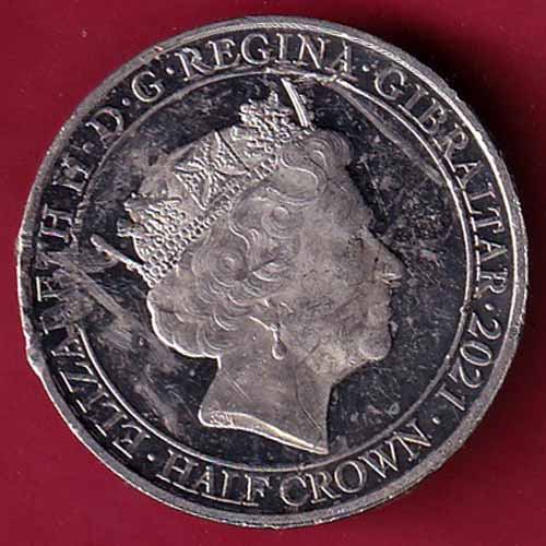 ELIZABETH II DEI-GRA REGINA. GIBRALTAR 2021 FIGHT THROUGH TO FINAL VICTORY half CROWN -VA313