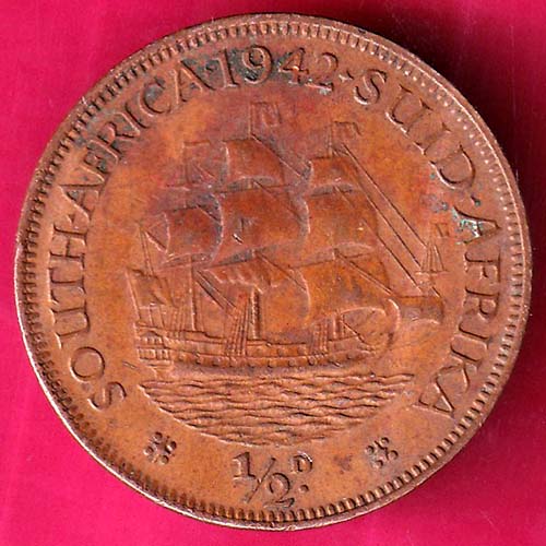 SOUTH AFRICA1942 SUID AFRIKA GEORGIVS ½ Penny Coin-GB56