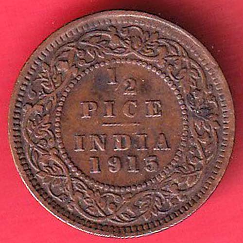 BRITISH INDIA 1915 GEORGE V  1/2 PICE COPPER COIN:- OO3335