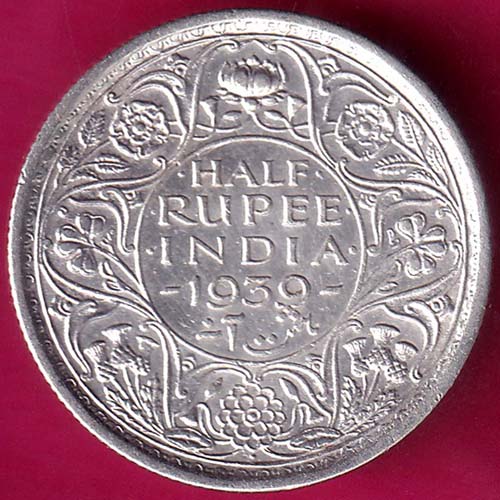 BRITISH INDIA 1939 BOMBAY MINT GEORGE VI HALF RUPEE BEAUTIFUL SILVER COIN :- OO386
