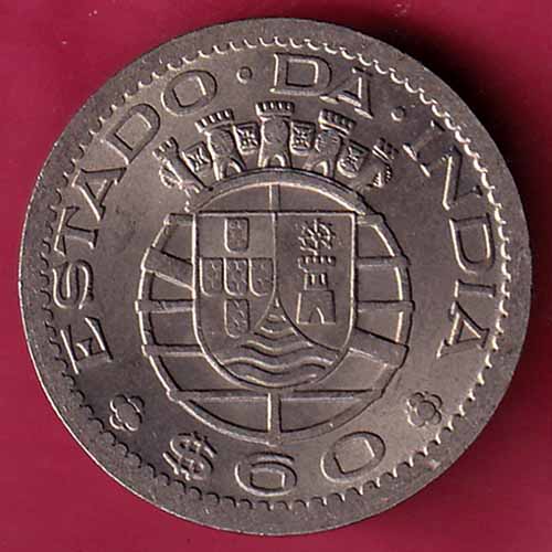 PORTUGUESE INDIA GOA 60 CENTAVOS 1959 RARE COIN :- S2341