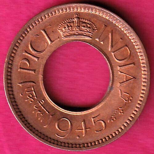 UNC british india king george vi 1945 one pice beautiful copper coin:- OO153