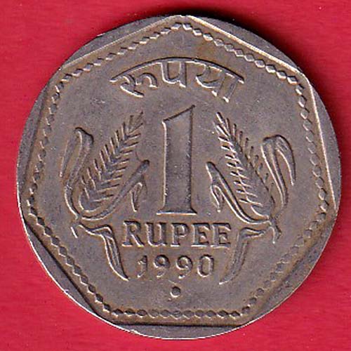 Republic india 1990 one rupee coin :- OO2995