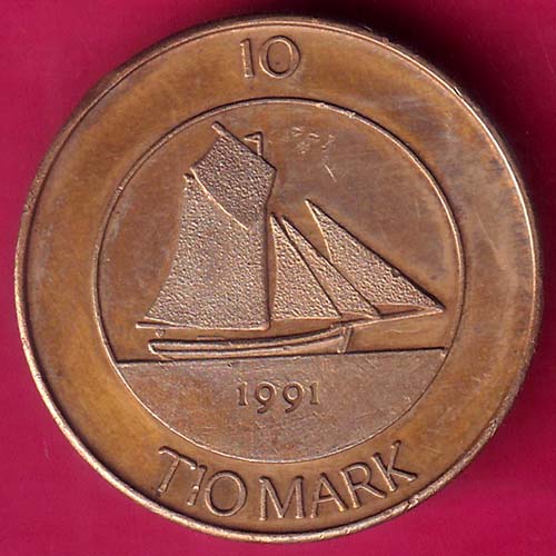 Finland 10 Markkaa Aland 1991 tio deler tio mark –@HUB2735