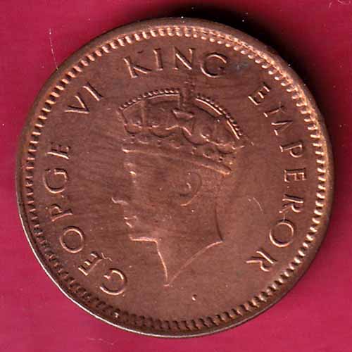 BRITISH INDIA 1939 GEORGE VI 1/2 PICE COPPER COIN –@HUB1792