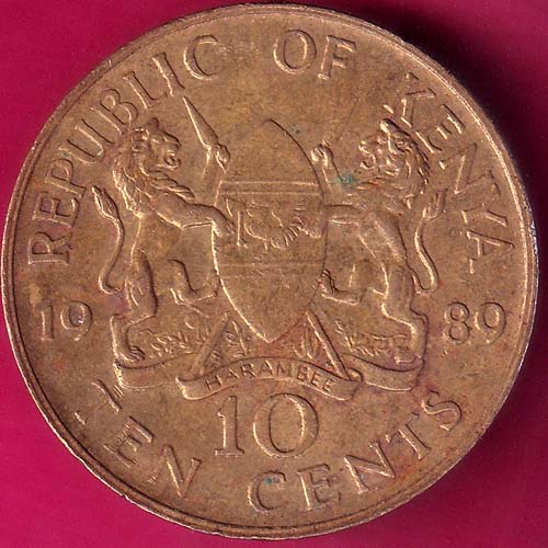 WORLD COIN 10 CENTS REPUBLIC OF KENYA 1989:- OO1571