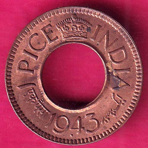 UNC british india king george vi 1943 one pice beautiful copper coin :- OO282