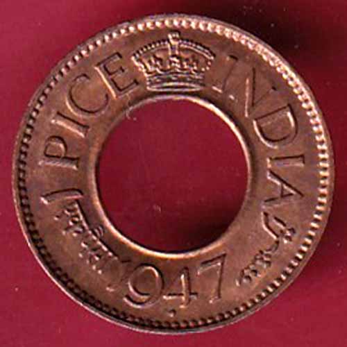 British india king george vi 1947 one pice beautiful copper coin  -VA328