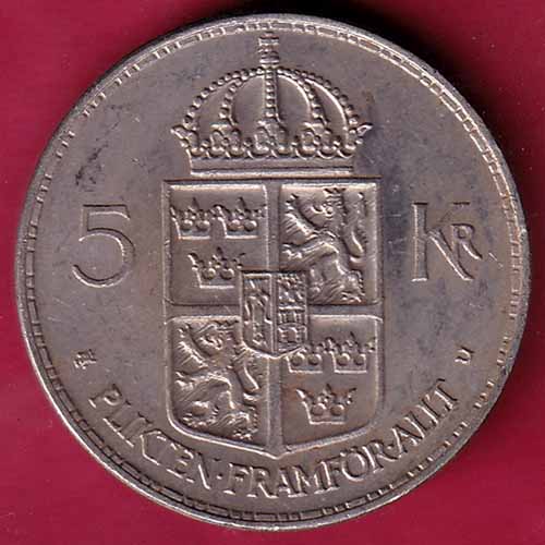 Gustaf VI Adolf Sver.Ces. Konung 1973 / 5 Kr :- S2482