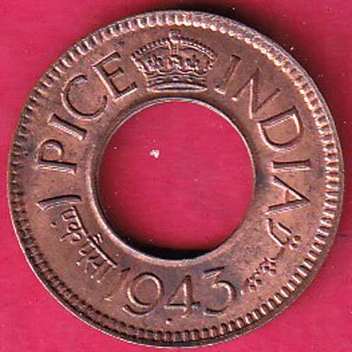 British india king george vi 1944 BOMBAY MINT one pice copper coin–@HUB4531