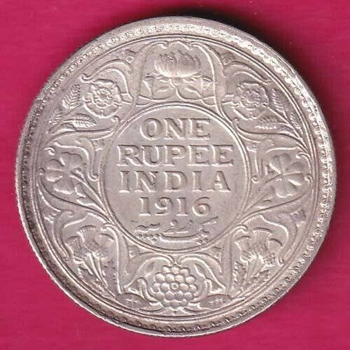 BRITISH INDI unc 1916 BOMBAY MINT GEORGE V ONE RUPEE BEAUTIFUL SILVER COIN @HUB.106