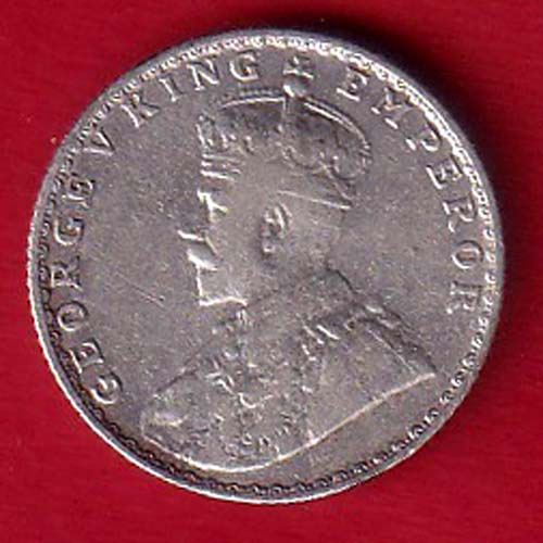 British India 1928 George V 1/4 rupee silver coin –@HUB5986