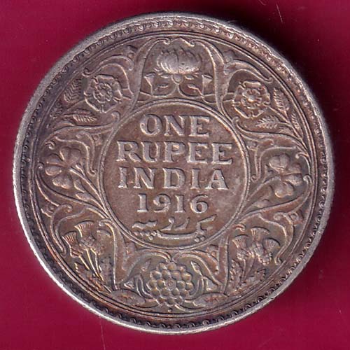 BRITISH INDIA 1916 BOMBAY MINT GEORGE V ONE RUPEE RARE SILVER COIN  :- OO1759