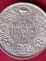 BRITISH INDIA 1940 GEORGE VI BOMBAY MINT 1/4 RUPEE SILVER COIN  – S1982