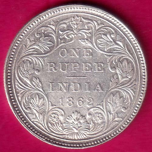 BRITISH INDIA 1862 VICTORIA QUEEN ONE RUPEE BEAUTIFUL SILVER COIN  :- OO823