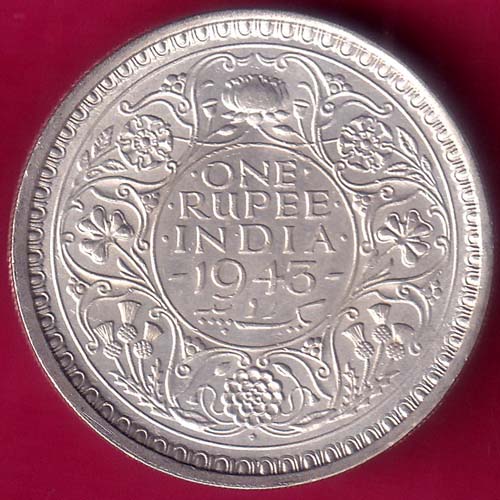 BRITISH INDIA 1945 BOMBAY MINT GEORGE VI ONE RUPEE BEAUTIFUL SILVER COIN :- OO892