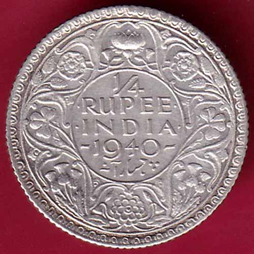 British India 1940 Bombay Mint George VI 1/4 Rupee Silver Coin  - S1748