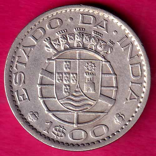 PORTUGUESE INDIA GOA 1 ESCUDO 1959 RARE COIN  :- OO535