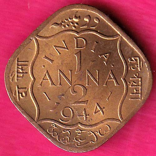 BRITISH INDIA 1944 GEORGE VI 1/2 ANNA :- OO220