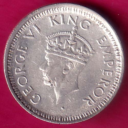 British India 1944 Bombay Mint George VI 1/4 Rupee Silver Coin–@HUB3653