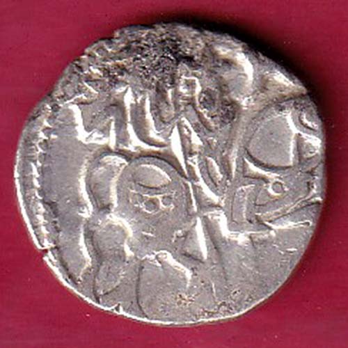 Hindushahia, kabul n gandhara silver drachma horseman n bull:- OO2417