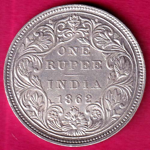BRITISH INDIA (0/4 DOT) 1862 VICTORIA QUEEN ONE RUPEE BEAUTIFUL SILVER :- OO221