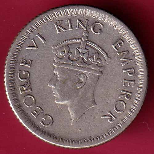 British India 1943 George vi 1/4 Rupee Silver coin :- S2161