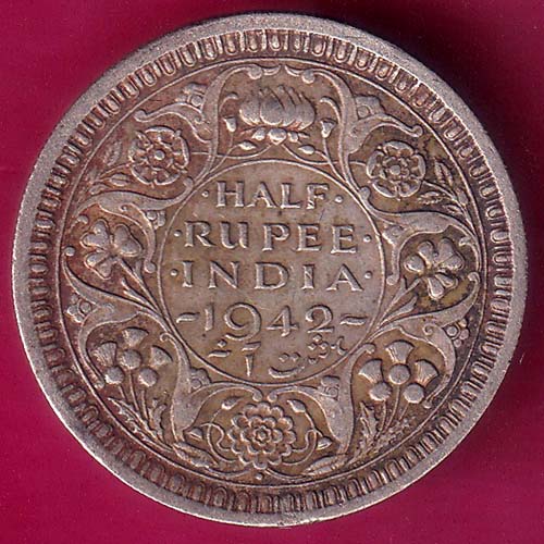 british india 1942 bombay mint half rupee:- OO1774