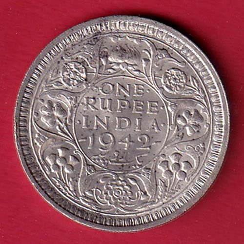 BRITISH INDIA 1942 BOMBAY MINT GEORGE VI ONE RUPEE BEAUTIFUL SILVER COIN - OO5737