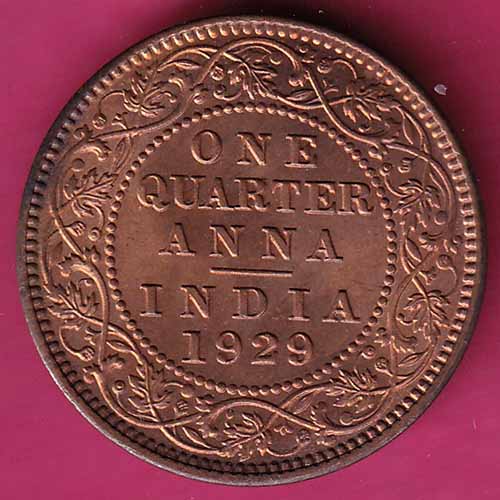 BRITISH INDIA 1929 GEORGE V KING EMPEROR ONE QUARTER ANNA – S1016