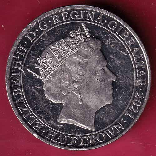ELIZABETH II DEI-GRA REGINA. GIBRALTAR 2021 half crown fight through to final victory –@HUB2372