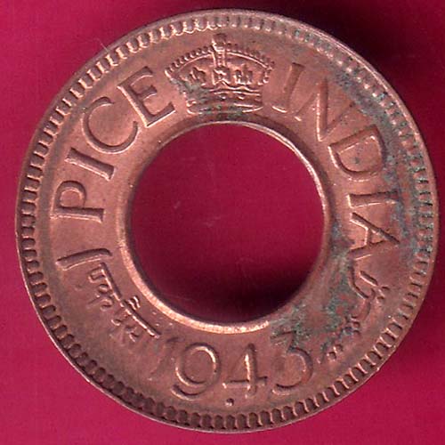 UNC british india king george vi 1943 one pice beautiful copper coin :- OO1027
