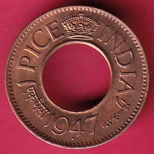 British india king george vi 1947 one pice beautiful copper coin–@HUB2588