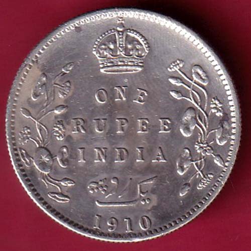 BRITISH INDIA 1910 EDWARD VII KING EMPEROR ONE  RUPEE SILVER COIN  –@HUB4436