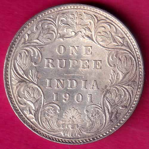 British India 1901 Victoria Empress One Rupee Silver Coin- VA841