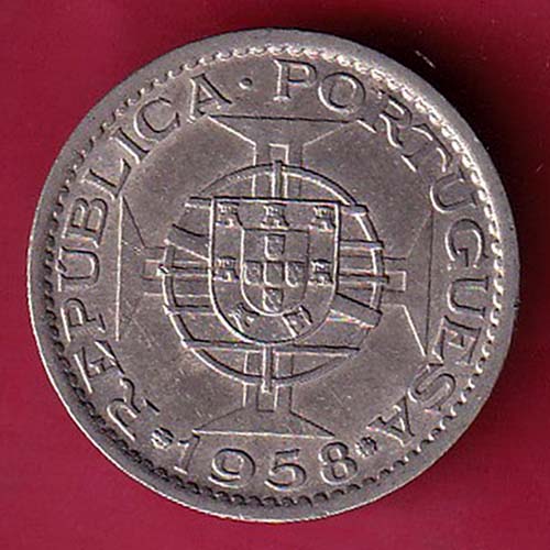 PORTUGUESE INDIA GOA 1 ESCUDO 1958 RARE COIN  – OO2483