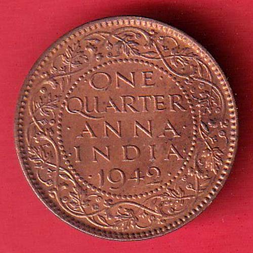 BRITISH INDIA 1942 GEORGE VI ONE QUARTER ANNA:- OO3568