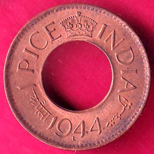 UNC british india king george vi 1944 LAHORE MINT one pice copper coin:- OO420