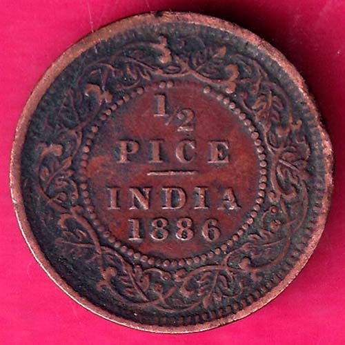 Victoria Empress 1/2 Pice 1886 Copper Coin@HUB5127