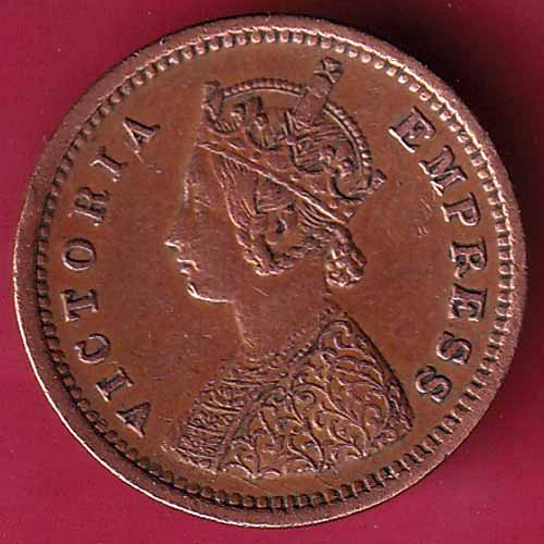 BRITISH INDIA 1883 VICTORIA EMPRESS 1/12 ANNA COPPER COIN - S1520
