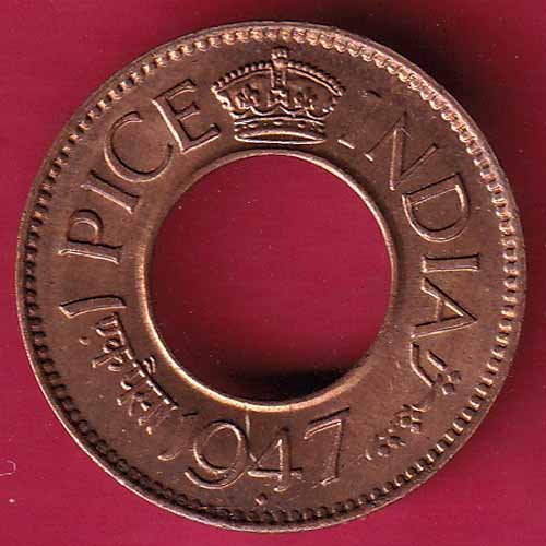 British india king george vi 1947 one pice beautiful copper coin :- S2700