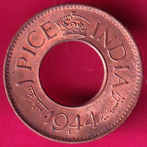 british india king george vi 1944 LAHORE MINT one pice copper coin :- OO762